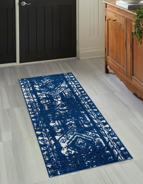 Navy Blue 2' 7 x 10' Lennon Runner Area Rug 100% Polypropylene Vintage Distressed Look Modern Contemporary Carpet for Home Decor for Sale at Rug Engine