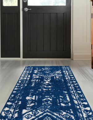 Navy Blue 2' 7 x 12' Lennon Runner Area Rug 100% Polypropylene Vintage Distressed Look Modern Contemporary Carpet for Home Decor for Sale at Rug Engine