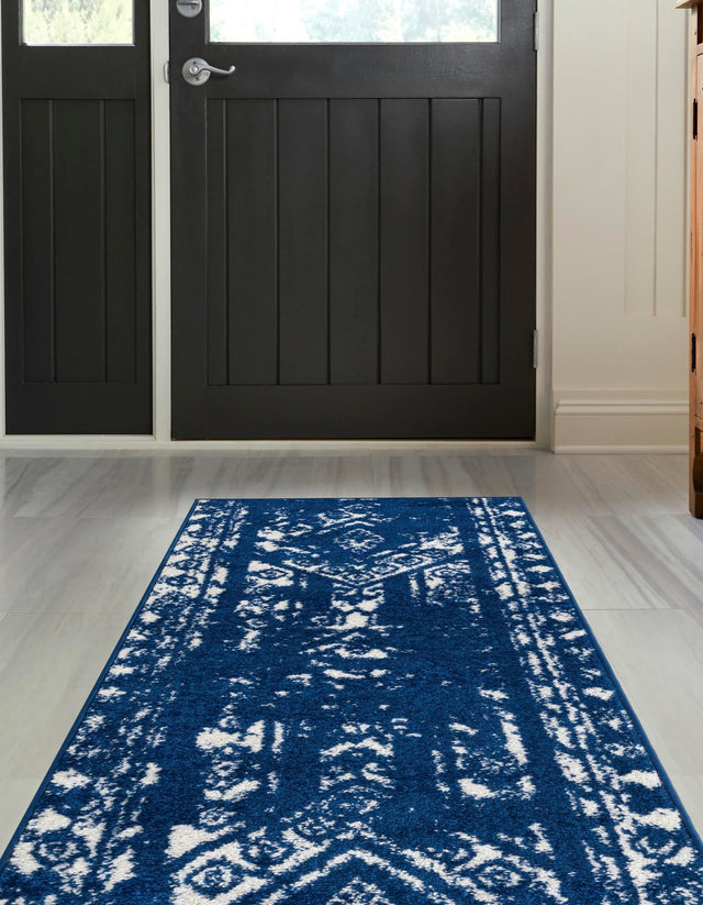 Navy Blue 2' x 8' Lennon Runner Area Rug 100% Polypropylene Vintage Distressed Look Modern Contemporary Carpet for Home Decor for Sale at Rug Engine