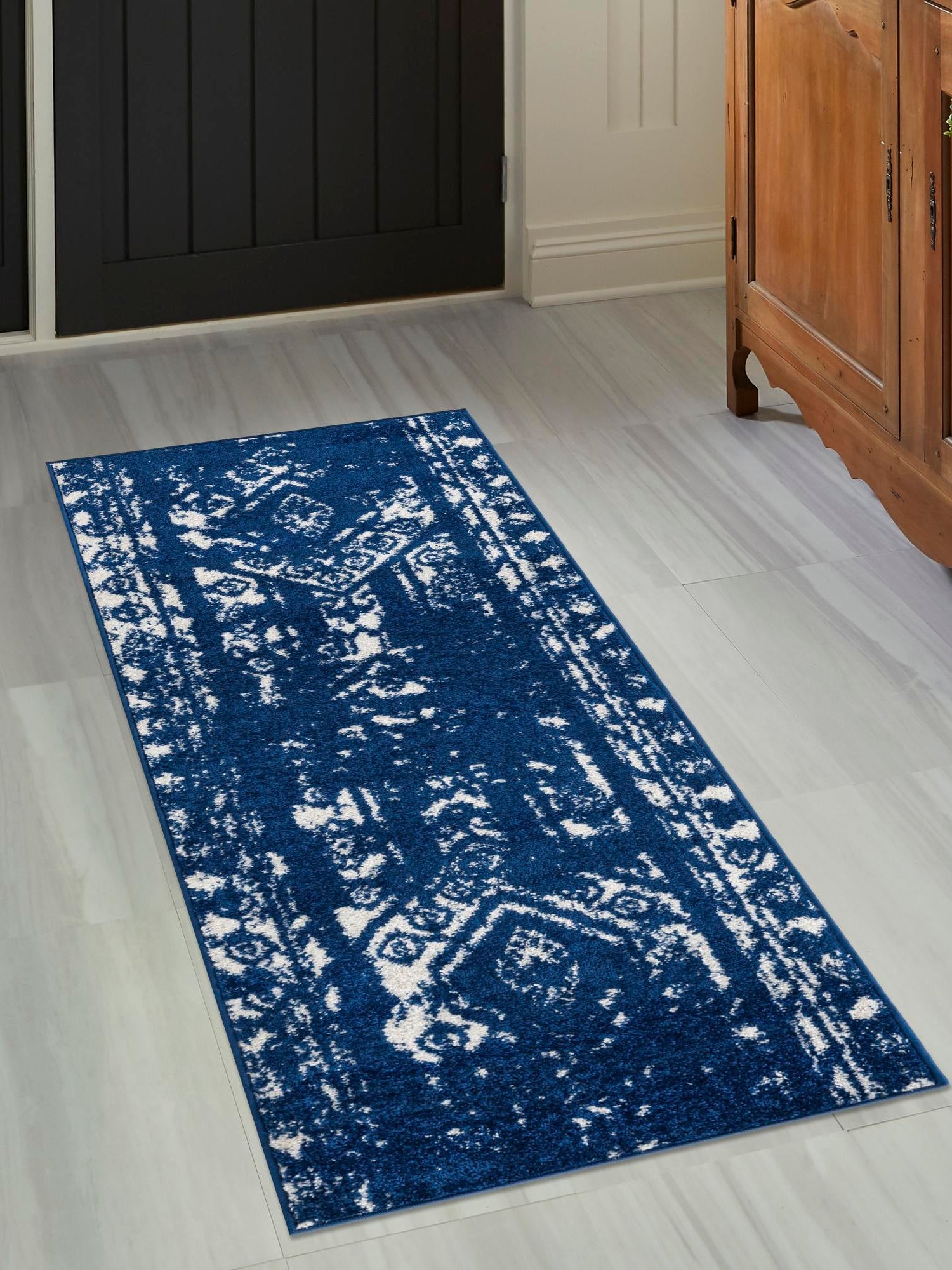 Navy Blue 2' 7 x 10' Lennon Runner Area Rug 100% Polypropylene Vintage Distressed Look Modern Contemporary Carpet for Home Decor for Sale at Rug Engine