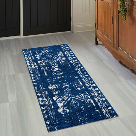 Navy Blue 2' x 6' 1 Lennon Runner Area Rug 100% Polypropylene Vintage Distressed Look Modern Contemporary Carpet for Home Decor for Sale at Rug Engine