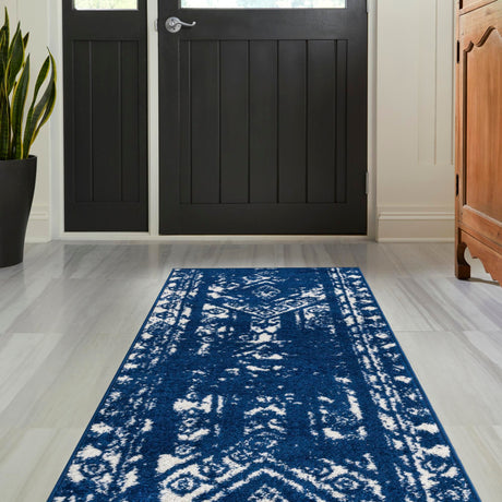 Navy Blue 2' x 8' Lennon Runner Area Rug 100% Polypropylene Vintage Distressed Look Modern Contemporary Carpet for Home Decor for Sale at Rug Engine