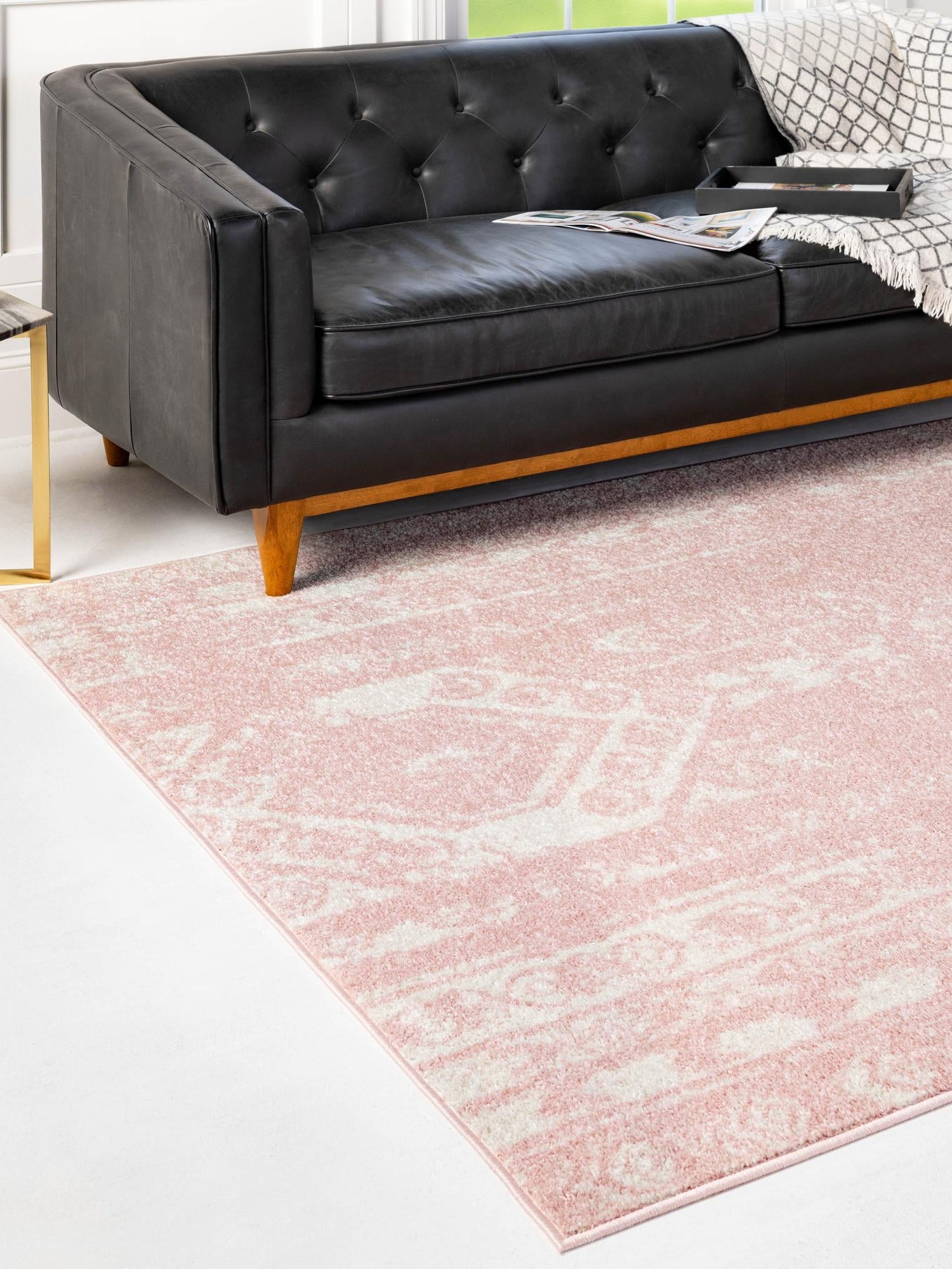 Pink 7' 10 x 10' Lennon Rectangle Area Rug 100% Polypropylene Vintage Distressed Look Modern Contemporary Carpet for Home Decor for Sale at Rug Engine