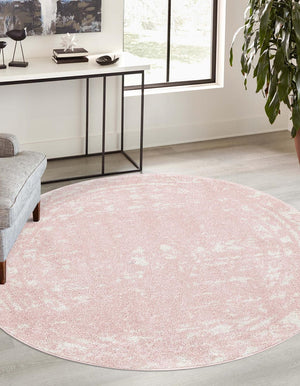 Pink 4' 1 x 4' 1 Lennon Round Area Rug 100% Polypropylene Vintage Distressed Look Modern Contemporary Carpet for Home Decor for Sale at Rug Engine