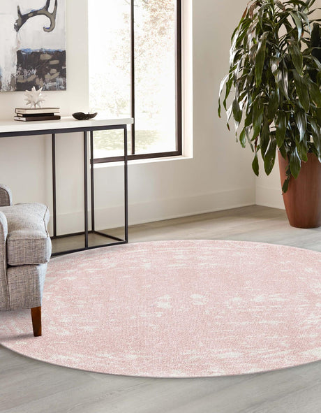 Pink 10' x 10' Lennon Round Area Rug 100% Polypropylene Vintage Distressed Look Modern Contemporary Carpet for Home Decor for Sale at Rug Engine