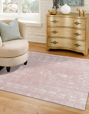Pink 7' 1 x 7' 1 Lennon Square Area Rug 100% Polypropylene Vintage Distressed Look Modern Contemporary Carpet for Home Decor for Sale at Rug Engine