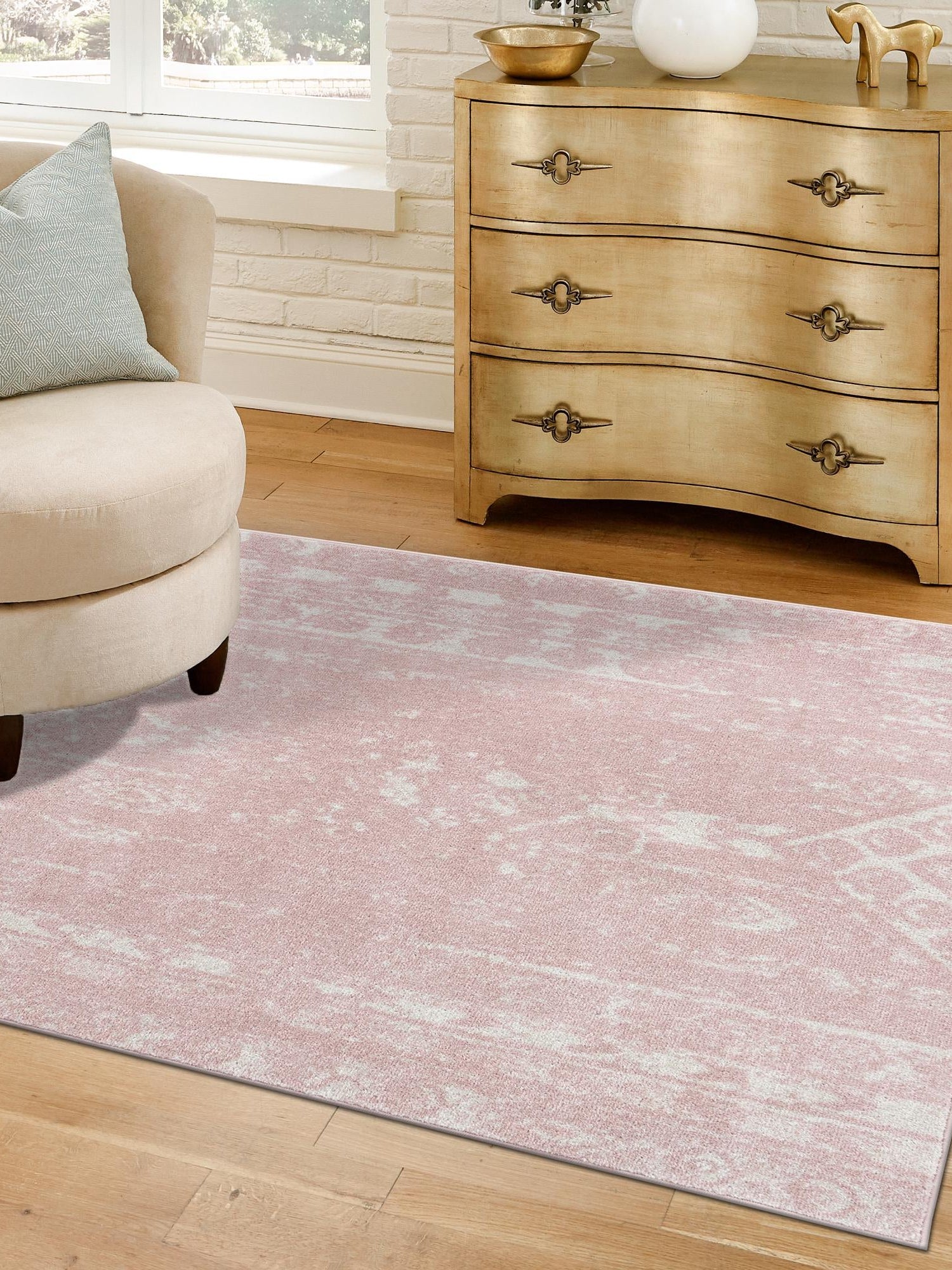 Pink 7' 1 x 7' 1 Lennon Square Area Rug 100% Polypropylene Vintage Distressed Look Modern Contemporary Carpet for Home Decor for Sale at Rug Engine