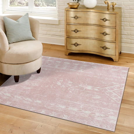 Pink 7' 1 x 7' 1 Lennon Square Area Rug 100% Polypropylene Vintage Distressed Look Modern Contemporary Carpet for Home Decor for Sale at Rug Engine