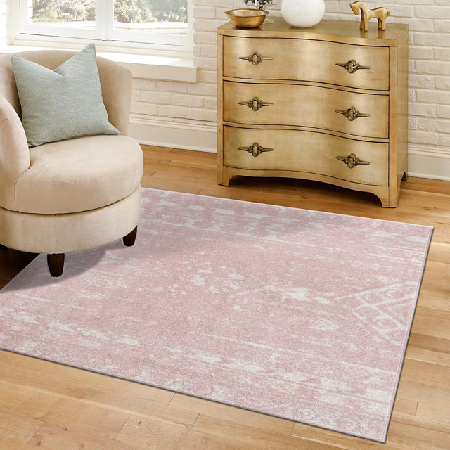 Pink 5' 3 x 5' 3 Lennon Square Area Rug 100% Polypropylene Vintage Distressed Look Modern Contemporary Carpet for Home Decor for Sale at Rug Engine