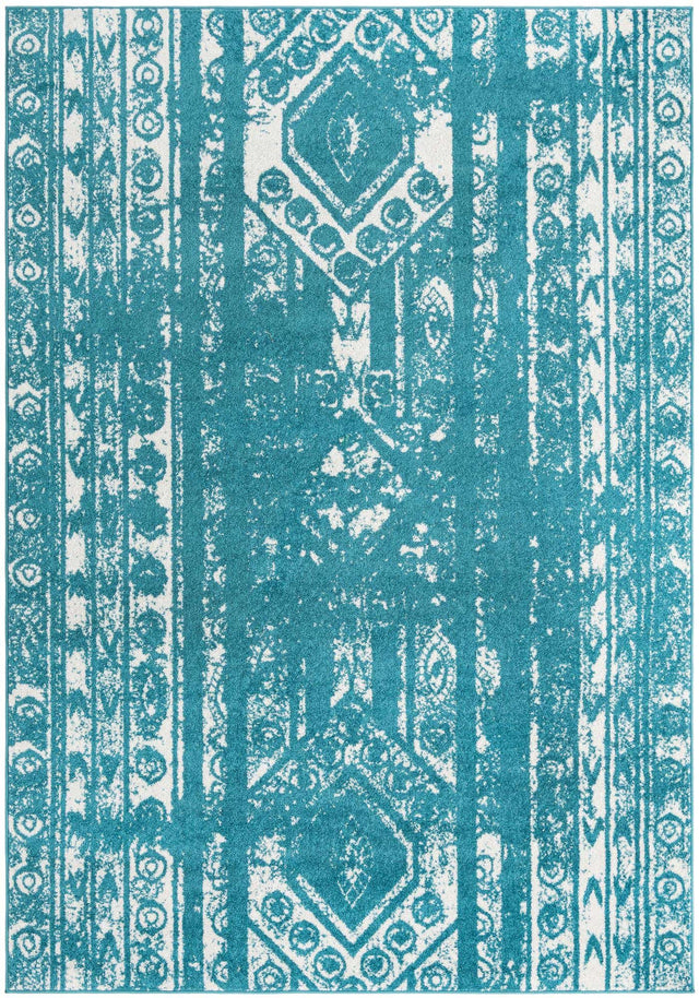 Turquoise 7' 1 x 10' Lennon Rectangle Area Rug 100% Polypropylene Vintage Distressed Look Modern Contemporary Carpet for Home Decor for Sale at Rug Engine