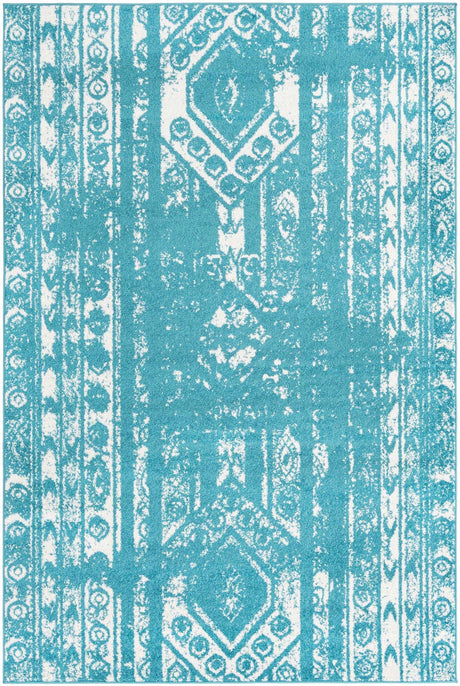 Turquoise 6' 1 x 9' Lennon Rectangle Area Rug 100% Polypropylene Vintage Distressed Look Modern Contemporary Carpet for Home Decor for Sale at Rug Engine