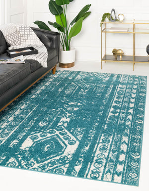 Turquoise 7' 10 x 10' Lennon Rectangle Area Rug 100% Polypropylene Vintage Distressed Look Modern Contemporary Carpet for Home Decor for Sale at Rug Engine
