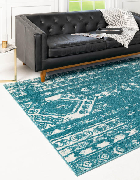 Turquoise 7' 10 x 10' Lennon Rectangle Area Rug 100% Polypropylene Vintage Distressed Look Modern Contemporary Carpet for Home Decor for Sale at Rug Engine