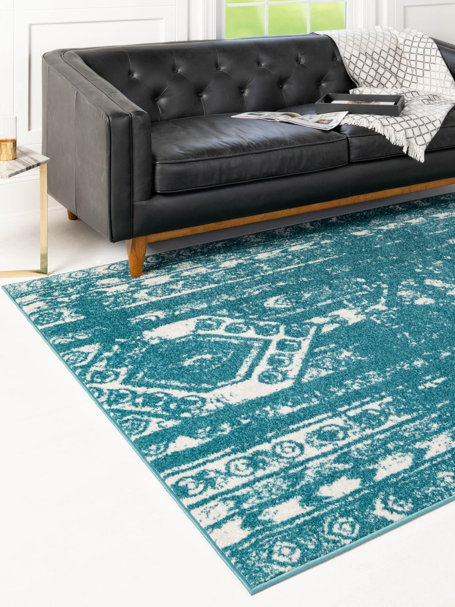Turquoise 2' x 3' 1 Lennon Rectangle Area Rug 100% Polypropylene Vintage Distressed Look Modern Contemporary Carpet for Home Decor for Sale at Rug Engine
