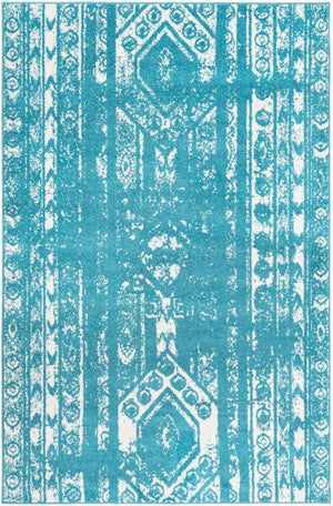 Turquoise 5' 3 x 8' Lennon Rectangle Area Rug 100% Polypropylene Vintage Distressed Look Modern Contemporary Carpet for Home Decor for Sale at Rug Engine