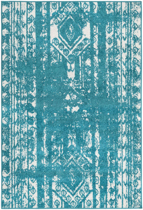 Turquoise 4' 1 x 6' 1 Lennon Rectangle Area Rug 100% Polypropylene Vintage Distressed Look Modern Contemporary Carpet for Home Decor for Sale at Rug Engine