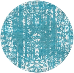 Turquoise 2' x 7' 10 Lennon Round Area Rug 100% Polypropylene Vintage Distressed Look Modern Contemporary Carpet for Home Decor for Sale at Rug Engine