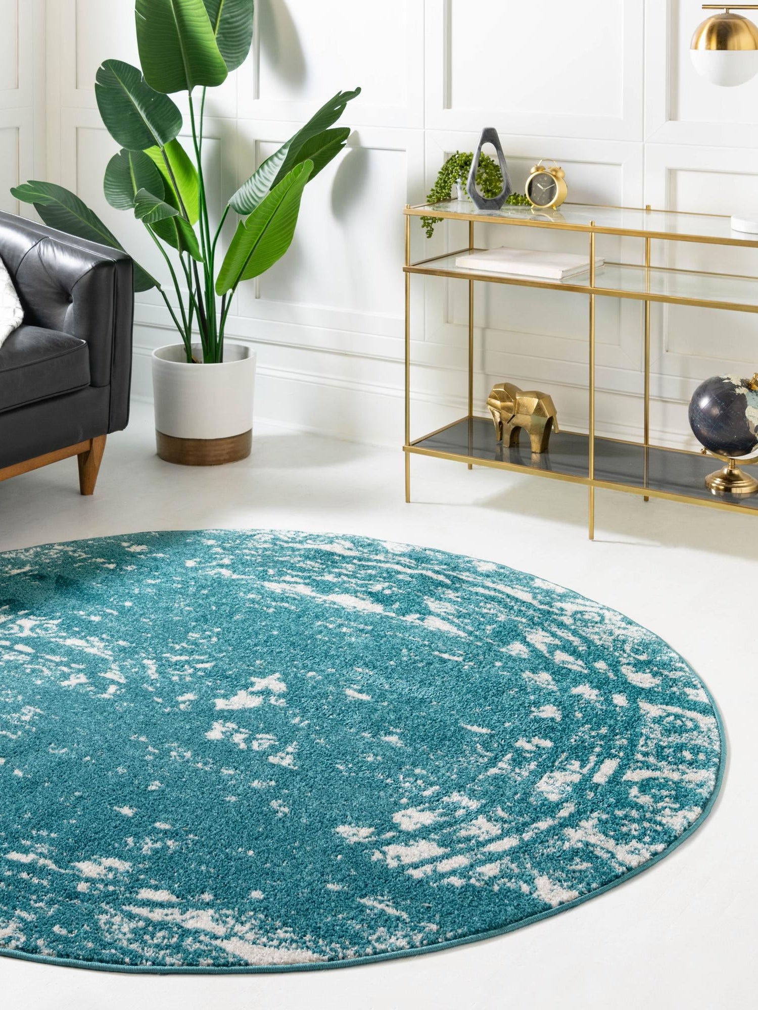 Turquoise 2' x 7' 10 Lennon Round Area Rug 100% Polypropylene Vintage Distressed Look Modern Contemporary Carpet for Home Decor for Sale at Rug Engine