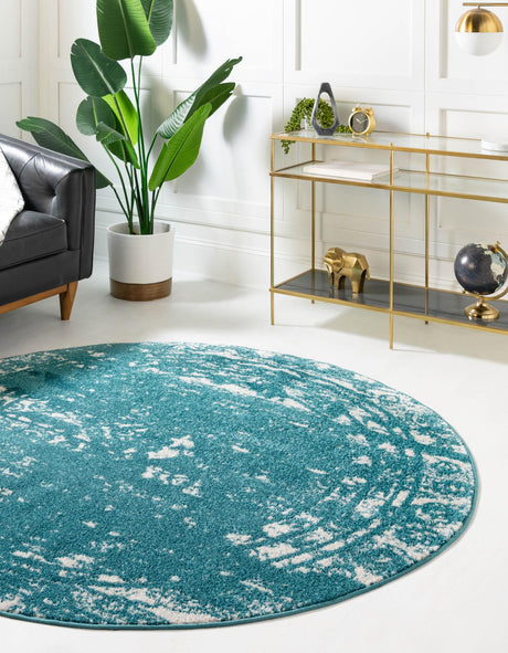 Turquoise 10' x 10' Lennon Round Area Rug 100% Polypropylene Vintage Distressed Look Modern Contemporary Carpet for Home Decor for Sale at Rug Engine