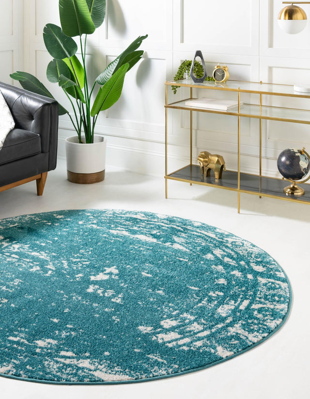 Turquoise 10' x 10' Lennon Round Area Rug 100% Polypropylene Vintage Distressed Look Modern Contemporary Carpet for Home Decor for Sale at Rug Engine
