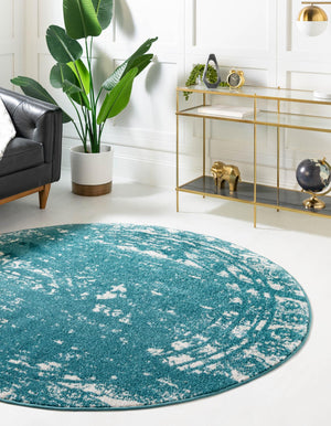 Turquoise 6' 1 x 6' 1 Lennon Round Area Rug 100% Polypropylene Vintage Distressed Look Modern Contemporary Carpet for Home Decor for Sale at Rug Engine