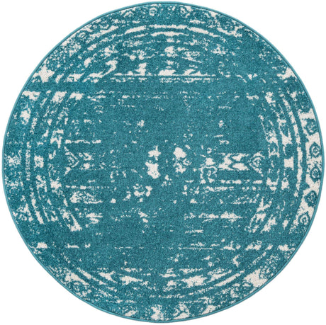 Turquoise 4' 1 x 4' 1 Lennon Round Area Rug 100% Polypropylene Vintage Distressed Look Modern Contemporary Carpet for Home Decor for Sale at Rug Engine