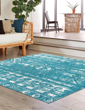 Turquoise 10' x 10' Lennon Square Area Rug 100% Polypropylene Vintage Distressed Look Modern Contemporary Carpet for Home Decor for Sale at Rug Engine