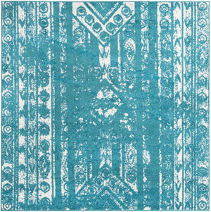 Turquoise 7' 1 x 7' 1 Lennon Square Area Rug 100% Polypropylene Vintage Distressed Look Modern Contemporary Carpet for Home Decor for Sale at Rug Engine