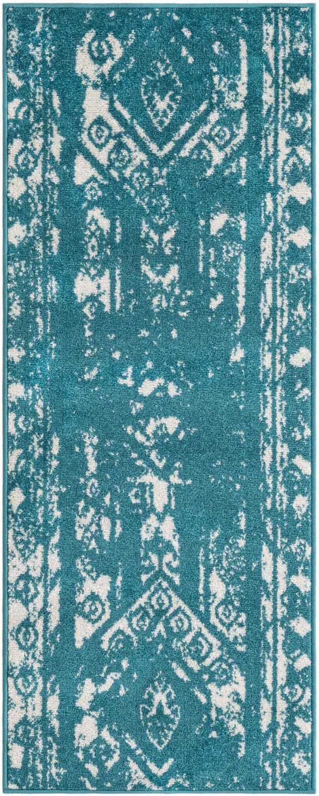 Turquoise 2' x 5' 3 Lennon Runner Area Rug 100% Polypropylene Vintage Distressed Look Modern Contemporary Carpet for Home Decor for Sale at Rug Engine