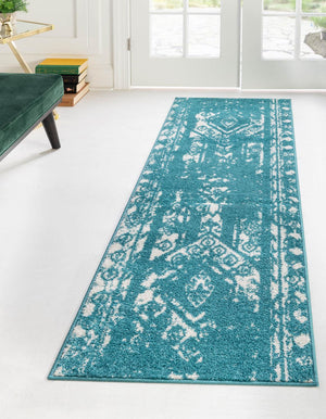 Turquoise 2' x 6' 1 Lennon Runner Area Rug 100% Polypropylene Vintage Distressed Look Modern Contemporary Carpet for Home Decor for Sale at Rug Engine