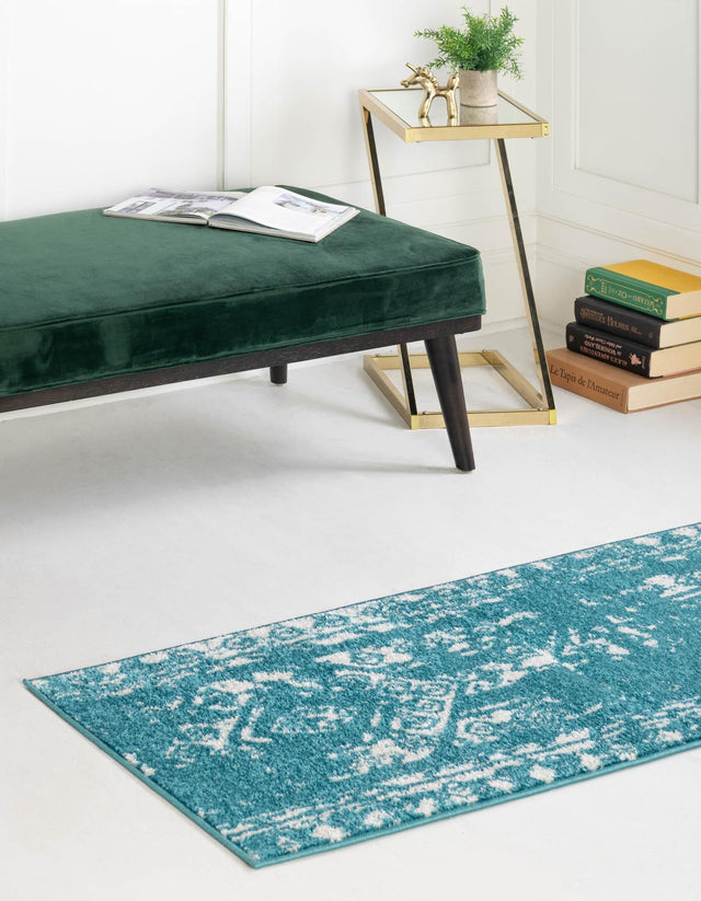 Turquoise 2' 7 x 10' Lennon Runner Area Rug 100% Polypropylene Vintage Distressed Look Modern Contemporary Carpet for Home Decor for Sale at Rug Engine