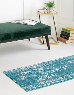Turquoise 2' x 6' 1 Lennon Runner Area Rug 100% Polypropylene Vintage Distressed Look Modern Contemporary Carpet for Home Decor for Sale at Rug Engine