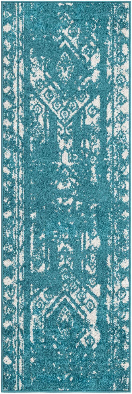 Turquoise 2' x 6' 1 Lennon Runner Area Rug 100% Polypropylene Vintage Distressed Look Modern Contemporary Carpet for Home Decor for Sale at Rug Engine