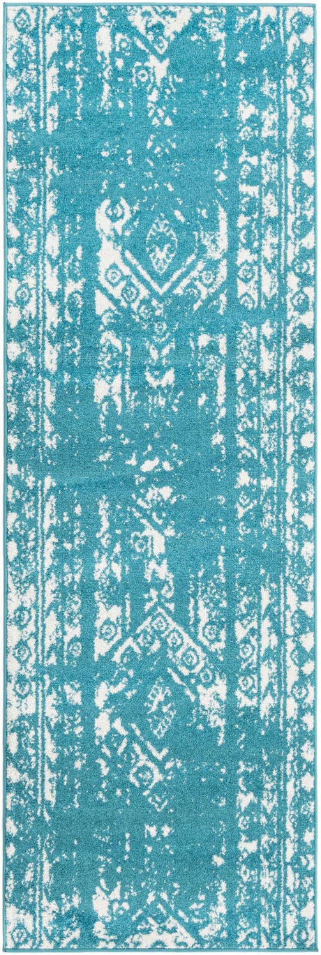 Turquoise 2' x 8' Lennon Runner Area Rug 100% Polypropylene Vintage Distressed Look Modern Contemporary Carpet for Home Decor for Sale at Rug Engine