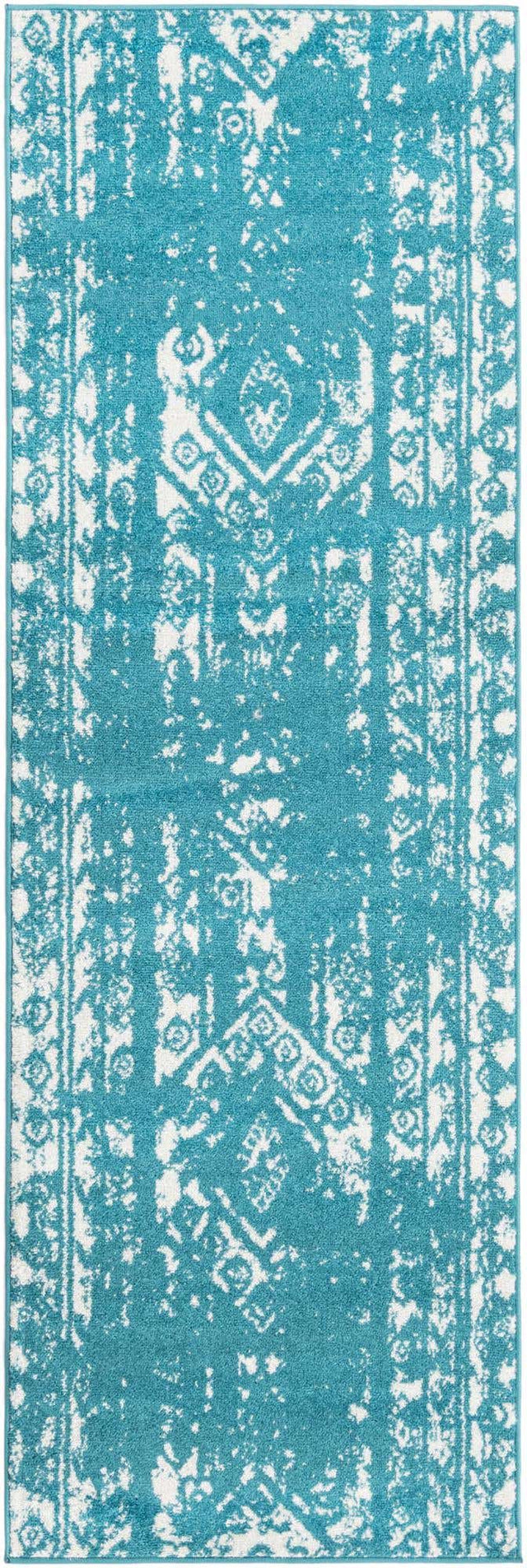 Turquoise 2' x 8' Lennon Runner Area Rug 100% Polypropylene Vintage Distressed Look Modern Contemporary Carpet for Home Decor for Sale at Rug Engine