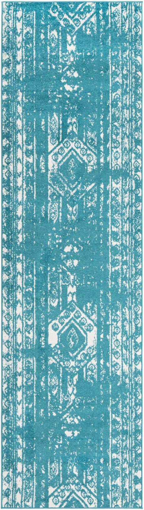 Turquoise 2' 7 x 12' Lennon Runner Area Rug 100% Polypropylene Vintage Distressed Look Modern Contemporary Carpet for Home Decor for Sale at Rug Engine