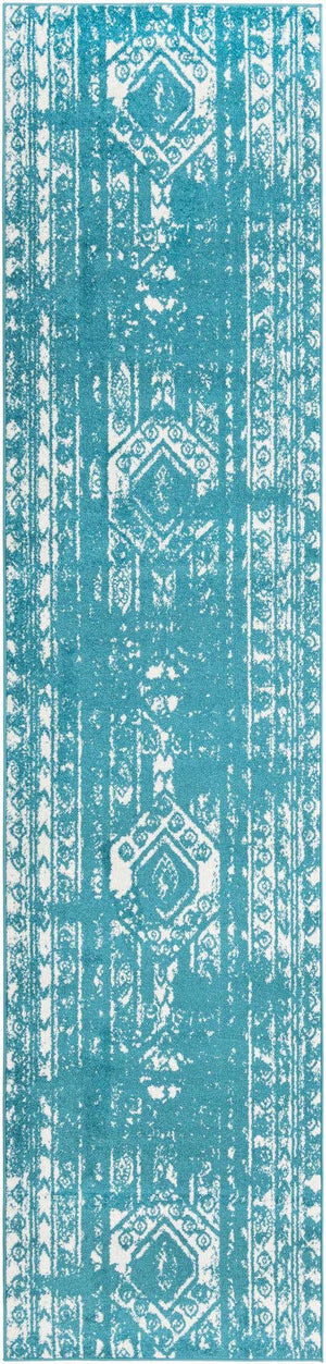 Turquoise 3' 3 x 14' 1 Lennon Runner Area Rug 100% Polypropylene Vintage Distressed Look Modern Contemporary Carpet for Home Decor for Sale at Rug Engine