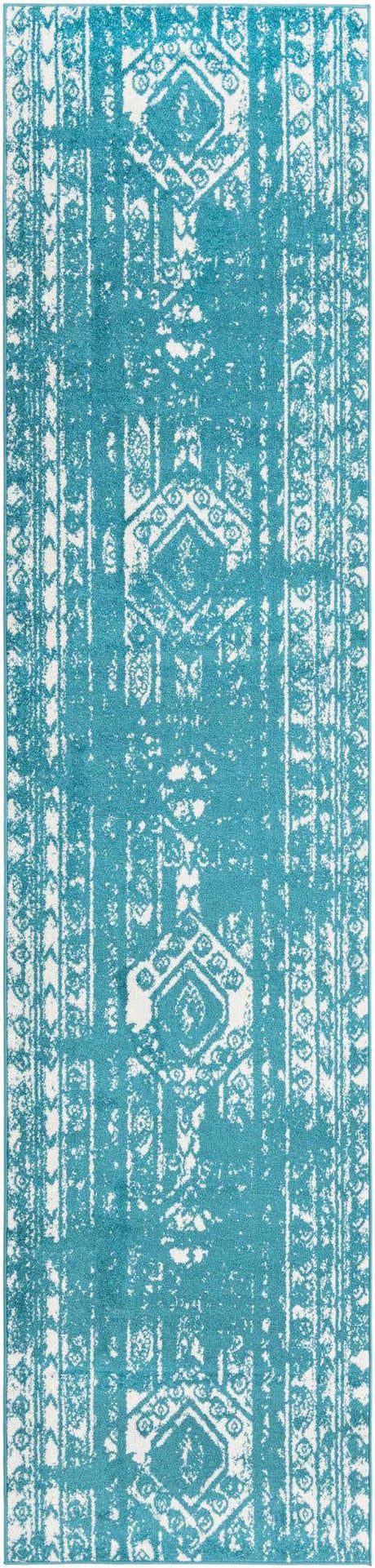 Turquoise 3' 3 x 14' 1 Lennon Runner Area Rug 100% Polypropylene Vintage Distressed Look Modern Contemporary Carpet for Home Decor for Sale at Rug Engine