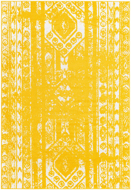 Yellow 6' 1 x 9' Lennon Rectangle Area Rug 100% Polypropylene Vintage Distressed Look Modern Contemporary Carpet for Home Decor for Sale at Rug Engine