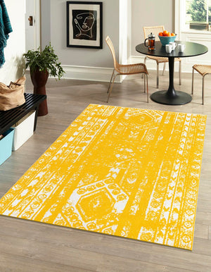 Yellow 4' 1 x 6' 1 Lennon Rectangle Area Rug 100% Polypropylene Vintage Distressed Look Modern Contemporary Carpet for Home Decor for Sale at Rug Engine