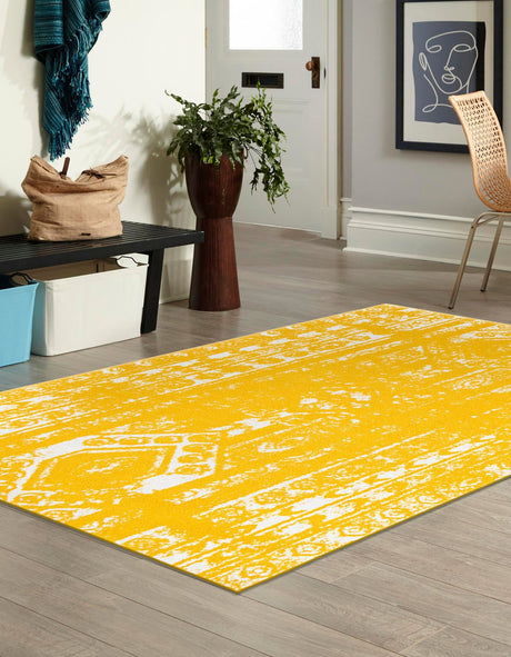 Yellow 4' 1 x 6' 1 Lennon Rectangle Area Rug 100% Polypropylene Vintage Distressed Look Modern Contemporary Carpet for Home Decor for Sale at Rug Engine