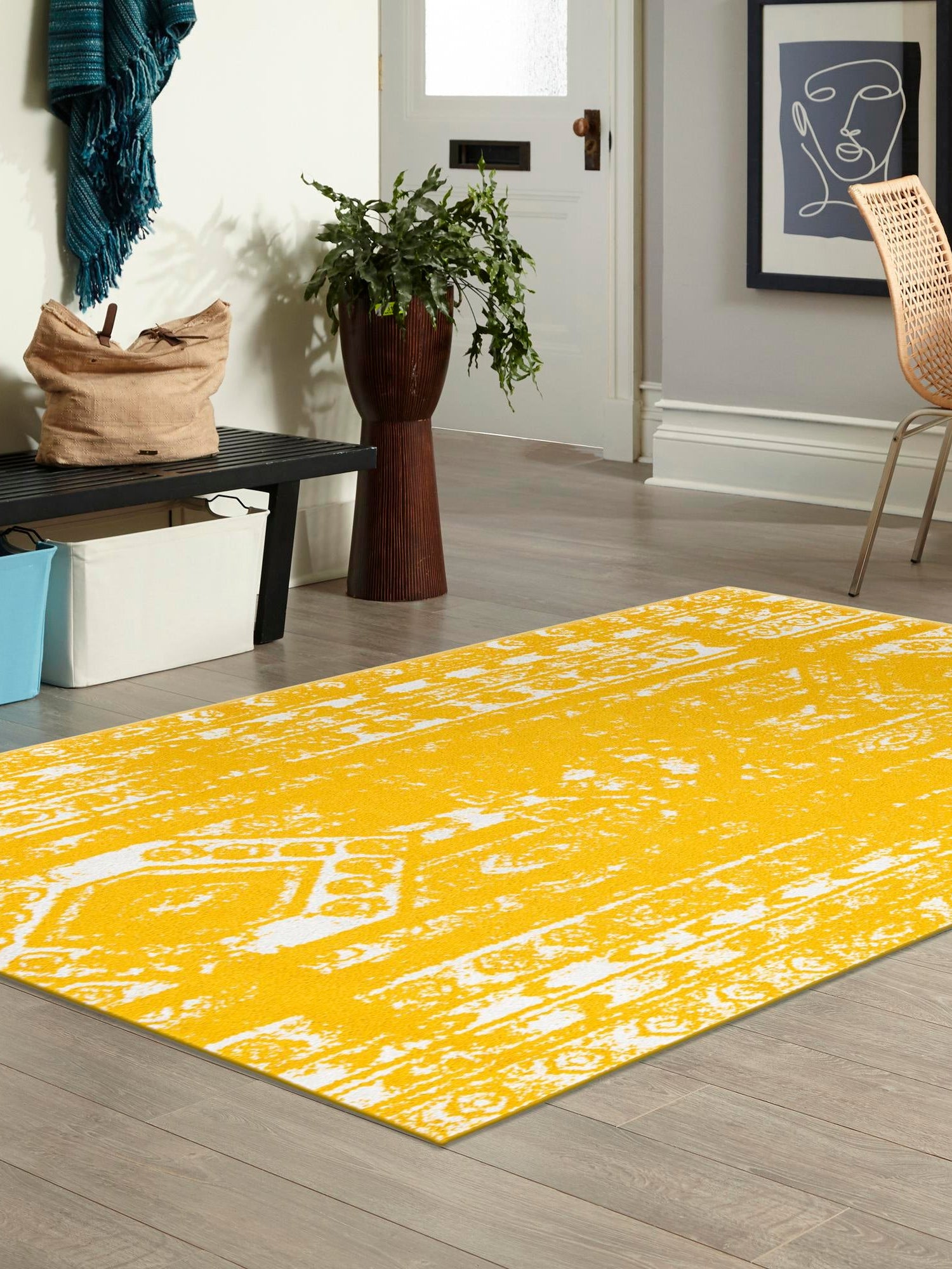 Yellow 7' 10 x 10' Lennon Rectangle Area Rug 100% Polypropylene Vintage Distressed Look Modern Contemporary Carpet for Home Decor for Sale at Rug Engine