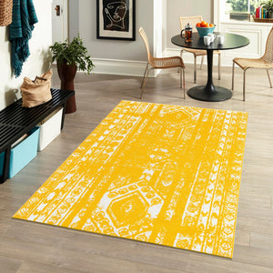 Yellow 7' 1 x 10' Lennon Rectangle Area Rug 100% Polypropylene Vintage Distressed Look Modern Contemporary Carpet for Home Decor for Sale at Rug Engine