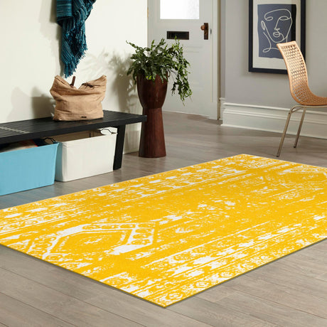 Yellow 7' 1 x 10' Lennon Rectangle Area Rug 100% Polypropylene Vintage Distressed Look Modern Contemporary Carpet for Home Decor for Sale at Rug Engine