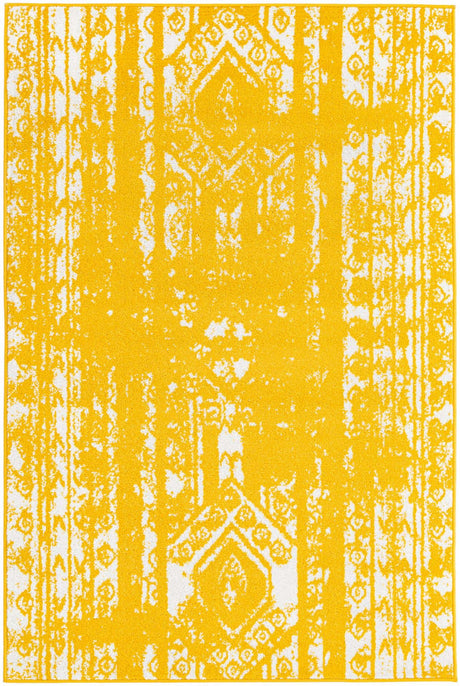 Yellow 4' 1 x 6' 1 Lennon Rectangle Area Rug 100% Polypropylene Vintage Distressed Look Modern Contemporary Carpet for Home Decor for Sale at Rug Engine