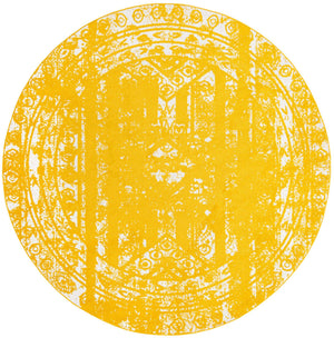 Yellow 10' x 10' Lennon Round Area Rug 100% Polypropylene Vintage Distressed Look Modern Contemporary Carpet for Home Decor for Sale at Rug Engine