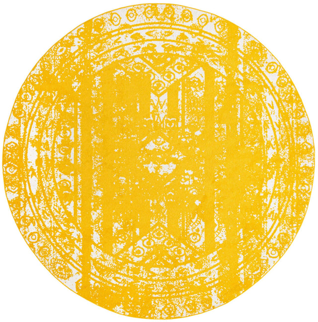 Yellow 10' x 10' Lennon Round Area Rug 100% Polypropylene Vintage Distressed Look Modern Contemporary Carpet for Home Decor for Sale at Rug Engine