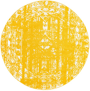Yellow 2' x 7' 10 Lennon Round Area Rug 100% Polypropylene Vintage Distressed Look Modern Contemporary Carpet for Home Decor for Sale at Rug Engine