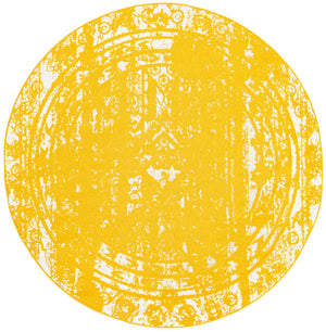 Yellow 6' 1 x 6' 1 Lennon Round Area Rug 100% Polypropylene Vintage Distressed Look Modern Contemporary Carpet for Home Decor for Sale at Rug Engine