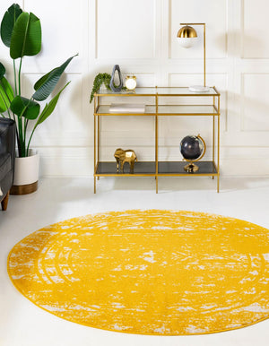Yellow 10' x 10' Lennon Round Area Rug 100% Polypropylene Vintage Distressed Look Modern Contemporary Carpet for Home Decor for Sale at Rug Engine